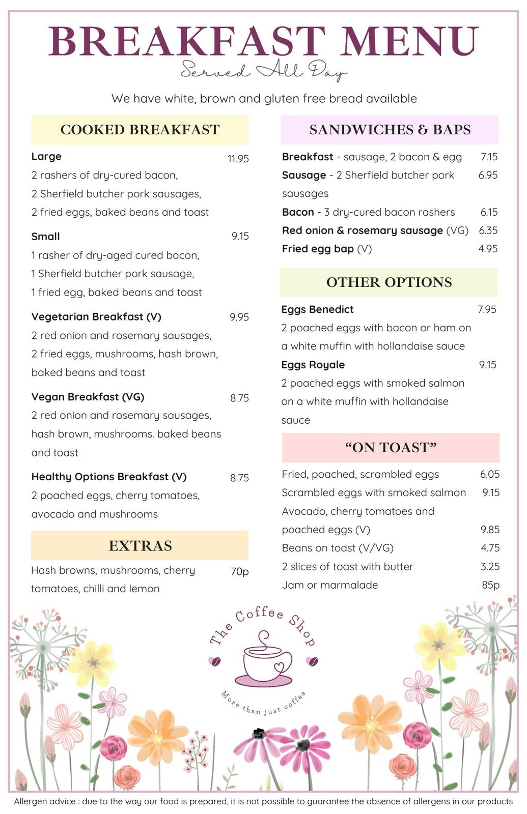 The Coffee Shop Breakfast Menu