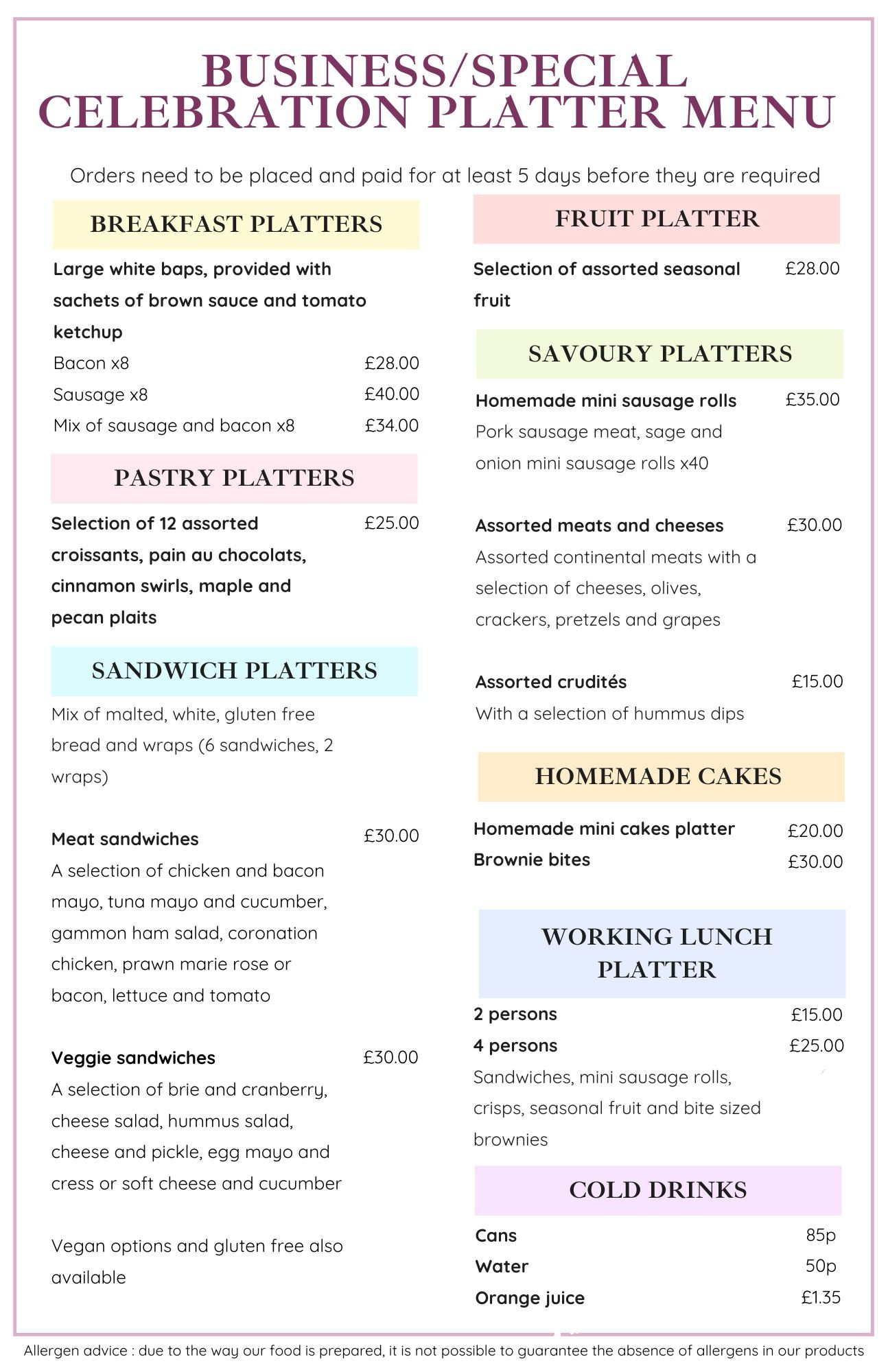 The Coffee Shop Lunch Menu